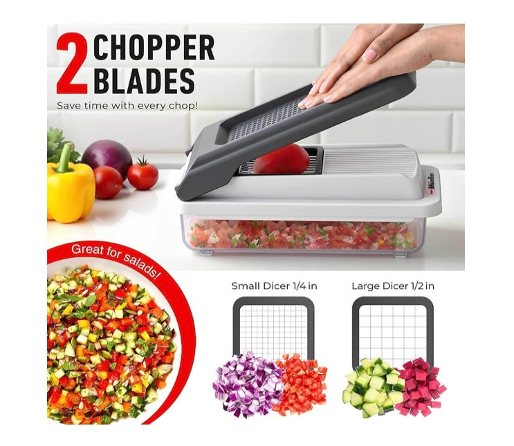Vegetable Chopper, 16-in-1 Multifunctional Food Chopper, 8 Blades Vegetable Slicer, Onion Chopper Vegetable Cutter & Adjustable Veggie Slicer, Potato Dicer Chopper, Container for Salad Garlic
